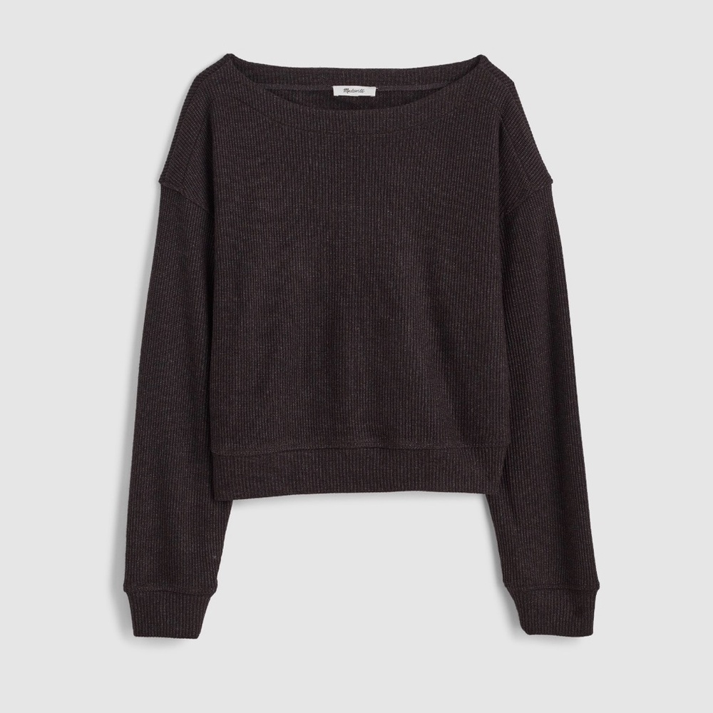 NWT Gray Madewell Boatneck Drop Shoulder Cropped Sweater